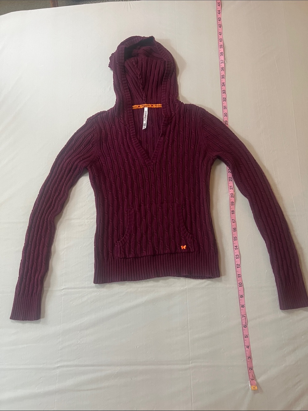 Aeropostale Women's Cable-Knit Hooded Sweater - Deep Wine
